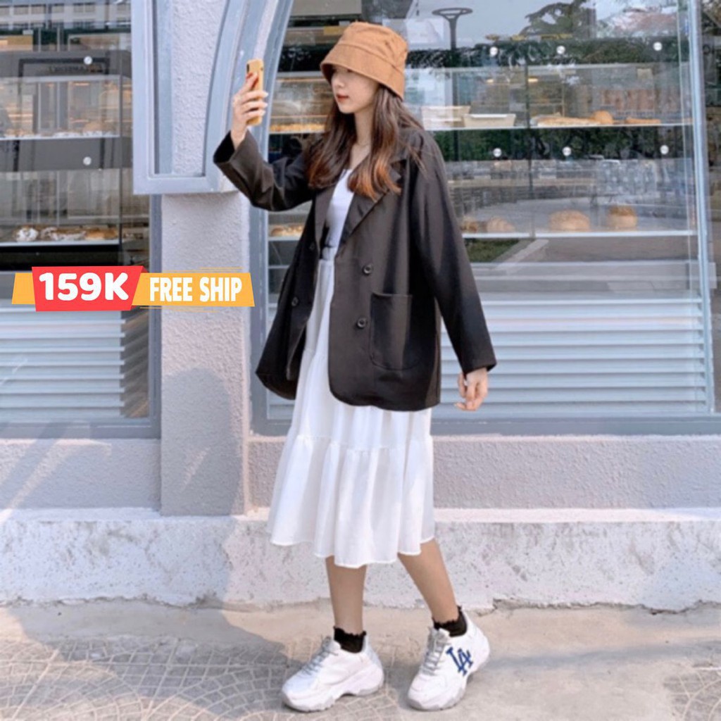 [QUÀ TẶNG DÂY BUỘC TÓC BẠN NHÉ]  Áo blazer - áo blazer khoác ngoài trơn-màu đen-màu be-màu trắng-Hàn Quốc