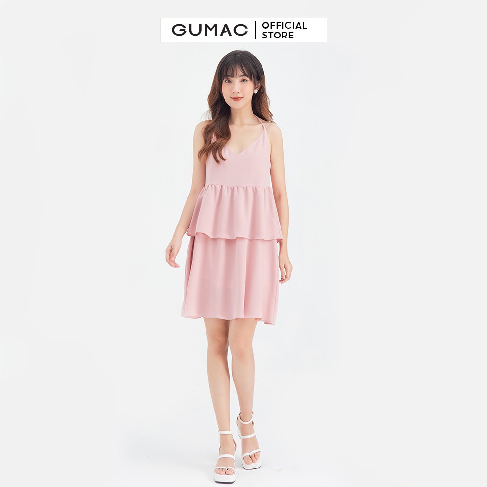 Đầm suông nữ 2 dây bèo tầng GUMAC DB634