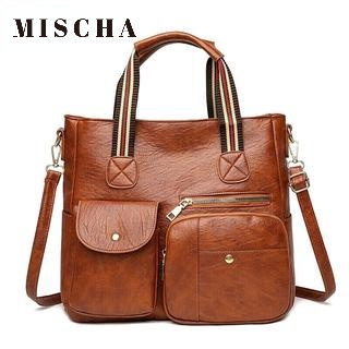 MISCHA Túi Xách Da PU Cỡ Lớn Màu Trơn Phong Cách Hàn Quốc Thời Trang Cho Nữ