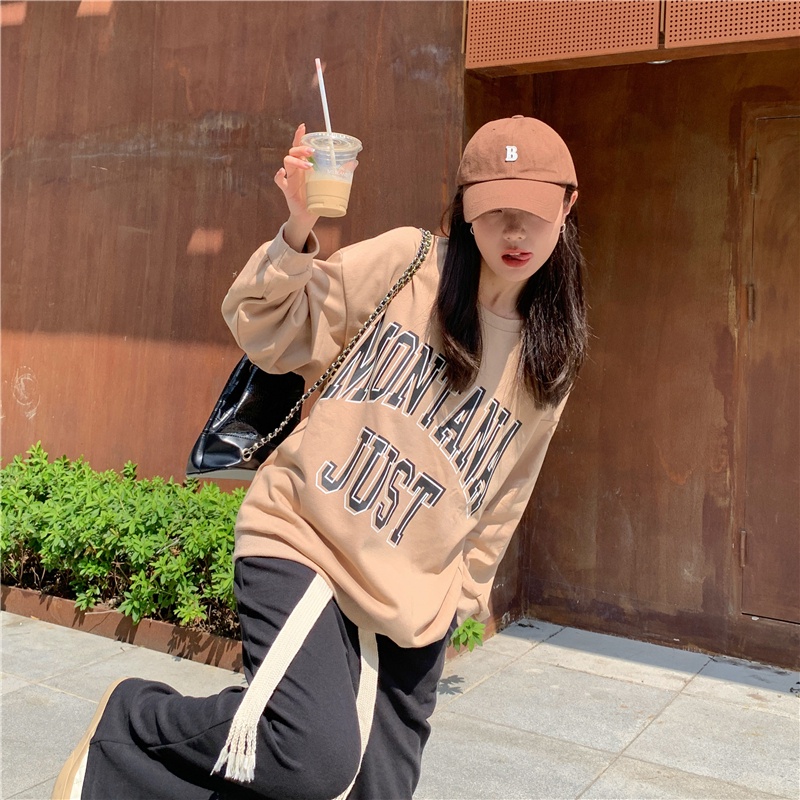 Áo Nỉ Nữ Dài Tay Cổ Tròn In Chữ Thời Trang Hàn Mới