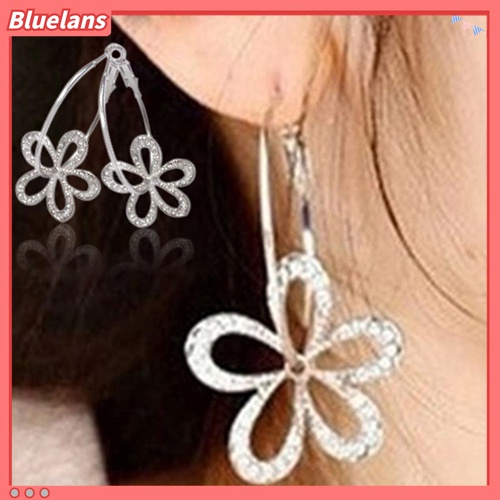 Cặp khuyên tai hợp kim hình hoa đính đá xinh xắn trẻ trung dành cho nữ
