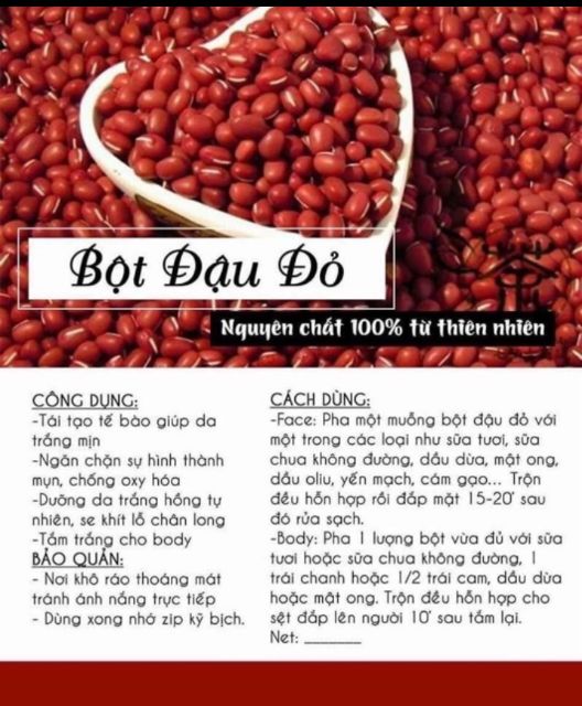 1KG BỘT ĐẬU ĐỎ TẮM TRẮNG ĐẮP MẶT