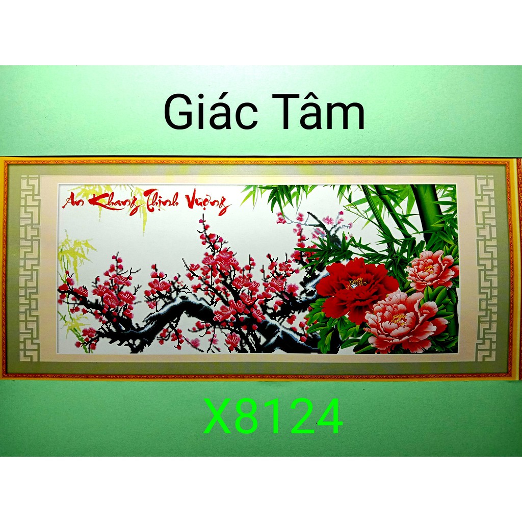 Tranh thêu AN KHANG THỊNH VƯỢNG - 105x50cm - X8124 - CÂY TRÚC TRE BÔNG HOA CÚC MAI - tranh thêu chữ thập chưa thêu