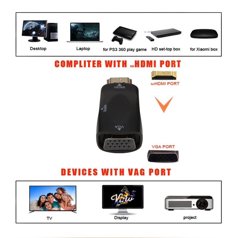 Đầu Chuyển Đổi HDMI Sang VGA HD 1080P Chuyên Dụng Cho PC Laptop Máy Chiếu TV Box