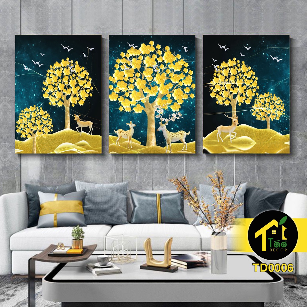 Bộ 3 tranh treo tường, tranh decor, tranh dán tường siêu nhẹ, tranh canvas, sticker có sẵn keo 2 mặt, Táo Decor