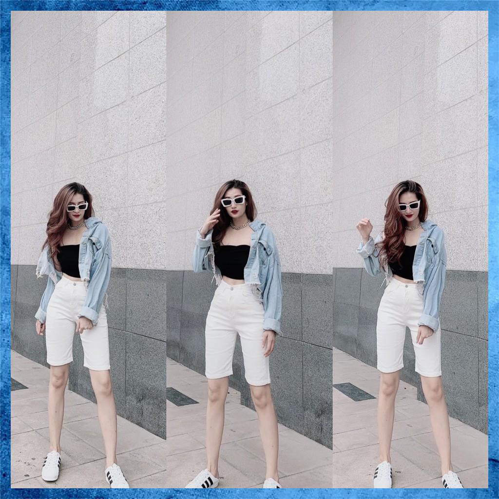 Quần bò ngố trắng trơn, quần jeans lửng lưng cao túi chéo 1 khuy. Mã N2120