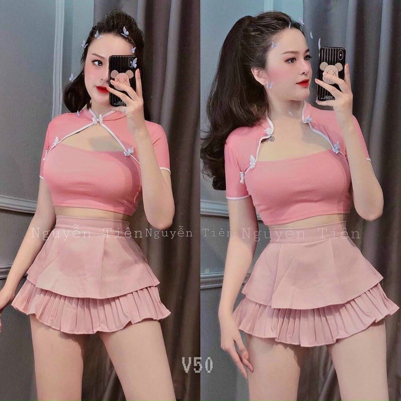 Áo croptop cổ tàu thun borip cao cấp chuẩn hàng shop - A0T