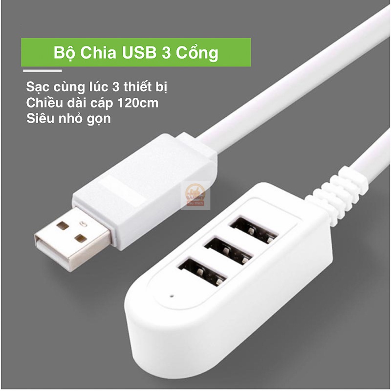 Bộ chia USB 3 Cổng Sạc và truyền dữ liệu dây cáp dài 1.2 mét 1USB3