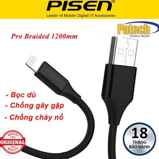 Cáp sạc Pisen Pro Braided 1200mm 2.4A chính hãng / Cáp sạc sạc dây dù Pisen
