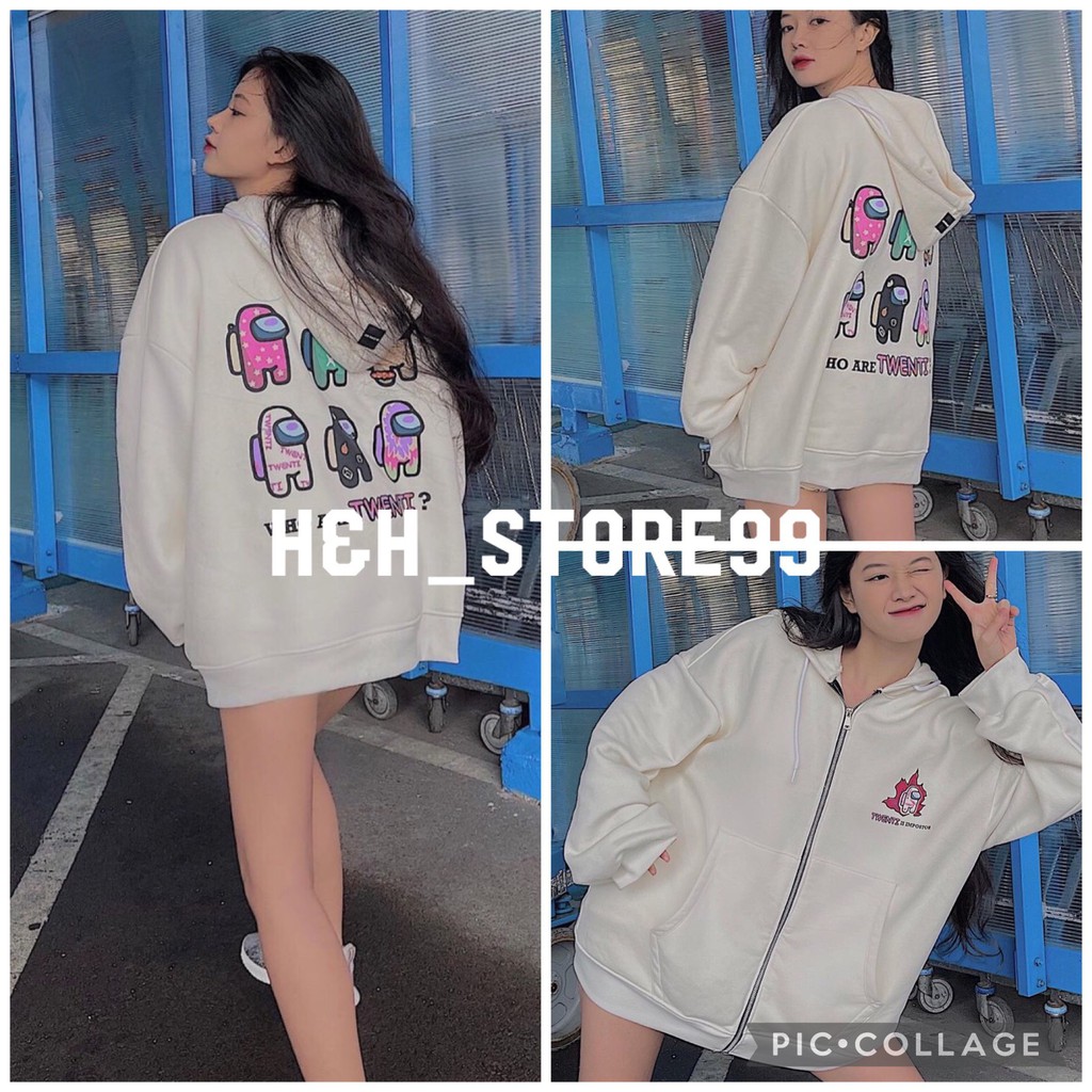 Áo khoác nỉ bông nam nữ form rộng unisex hoạt hình có mũ 🌸 Áo sweater ulzzang màu trắng có khoá kéo🌸 freeship🌸 sale