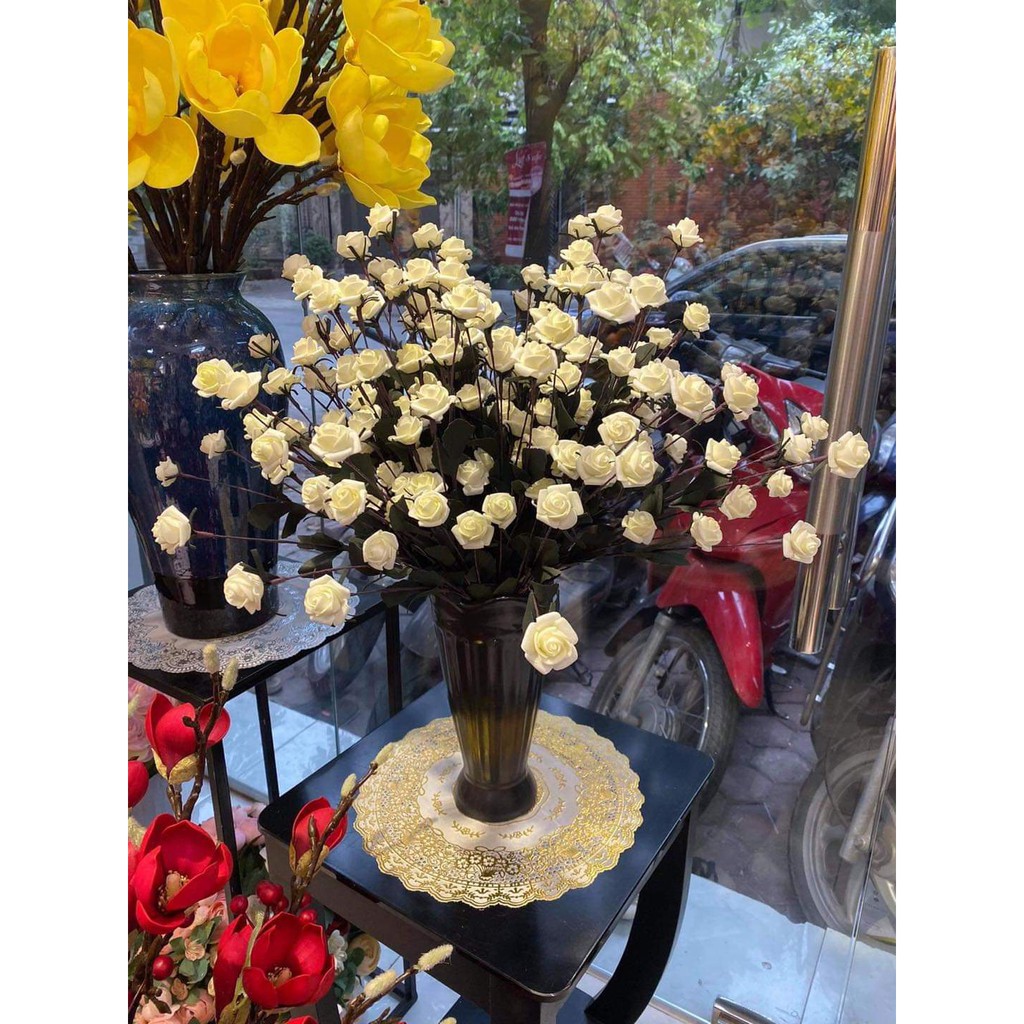 Hoa giả hoa lụa - Hoa hồng baby xốp cao cấp nhập khẩu Hà Nội trang trí nội thất đẹp Chiiflower CH39