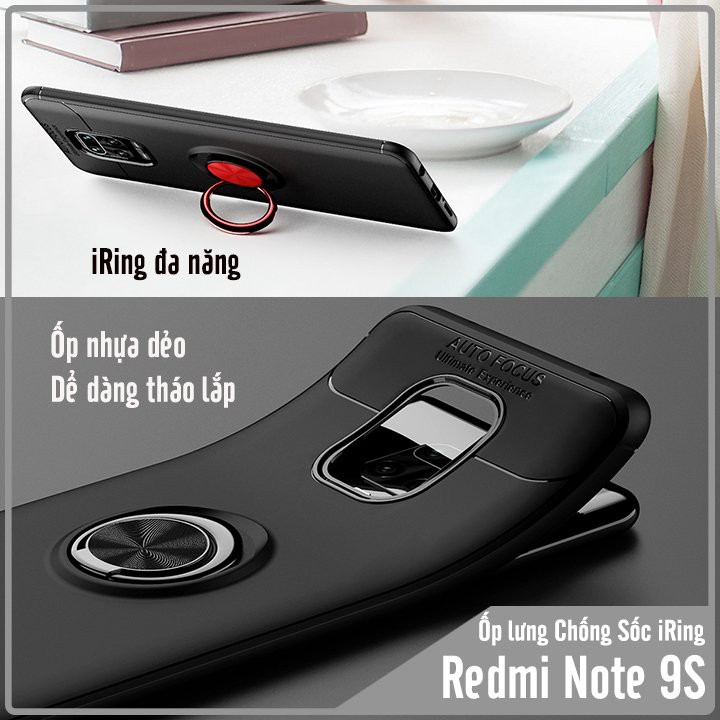 Ốp lưng Xiaomi Redmi Note 9S chống sốc iRing Auto Focus - 3 màu
