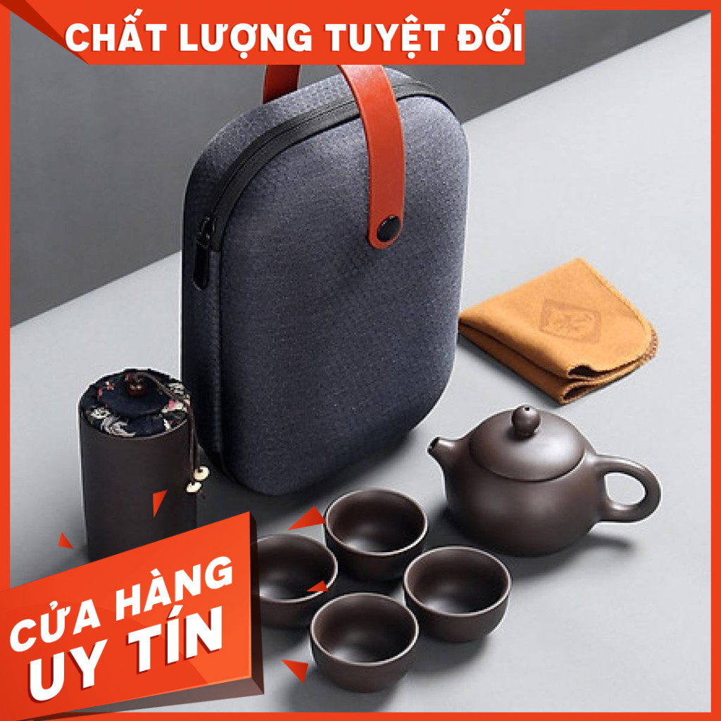 Bộ bình trà tử sa -Freeship- Ấm tử sa có túi đựng đi du lịch,bộ tách trà, Bộ ấm chén có Tặng Kèm Khăn Lau Cao Cấp