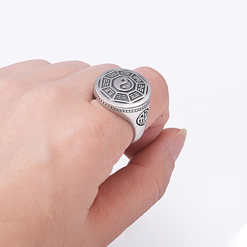 Nhẫn Bạc Khắc Biểu Tượng Âm Dương Phong Cách Vintage