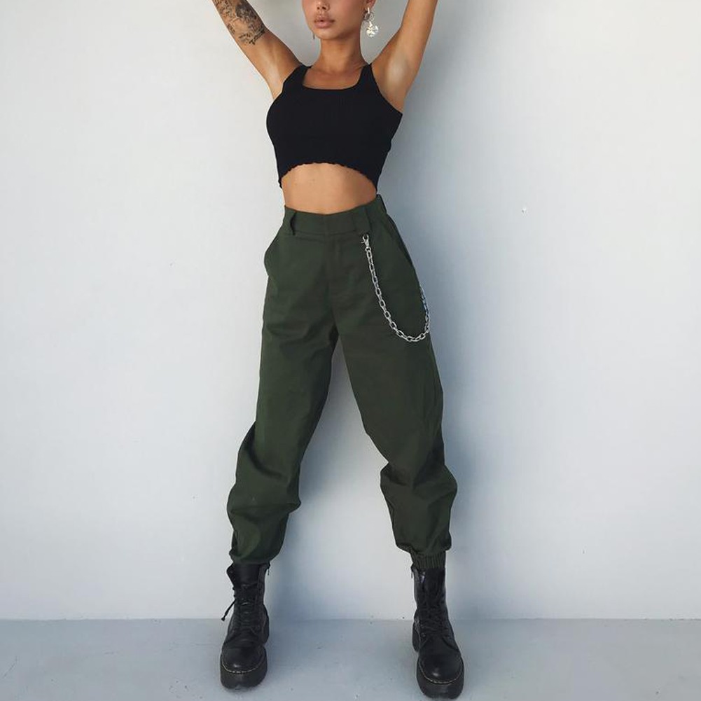 Causal Loose Hip Hop Pants Cool Girl Women Lady High Waist Cargo Baggy Harem Trousers