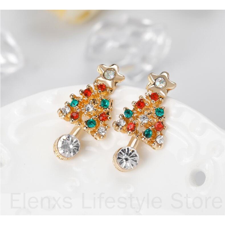 1 Cặp Bông Tai Hợp Kim Hình Cây Thông Giáng Sinh Đính Đá Dành Cho Nữ