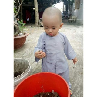 Đồ lam đi chùa bé trai bé gái vạt hò bé. hò nút bóp tay dài cổ tròn 4-40kg