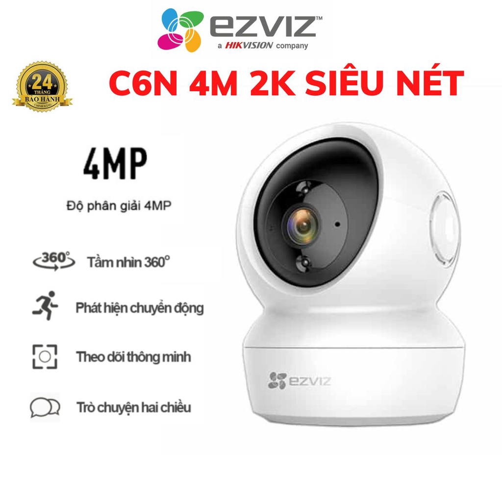 Camera IP Wifi EZVIZ C6N 4Mp 2K Siêu Nét, C6N TY2 C1C-B 2Mp 1080P xoay 360 độ, đàm thoại 2 chiều - Hàng Chính Hãng