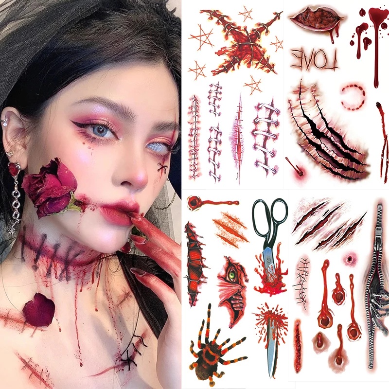 Hình Xăm Dán Vết Sẹo Kinh Dị / Halloween Không Thấm Nước