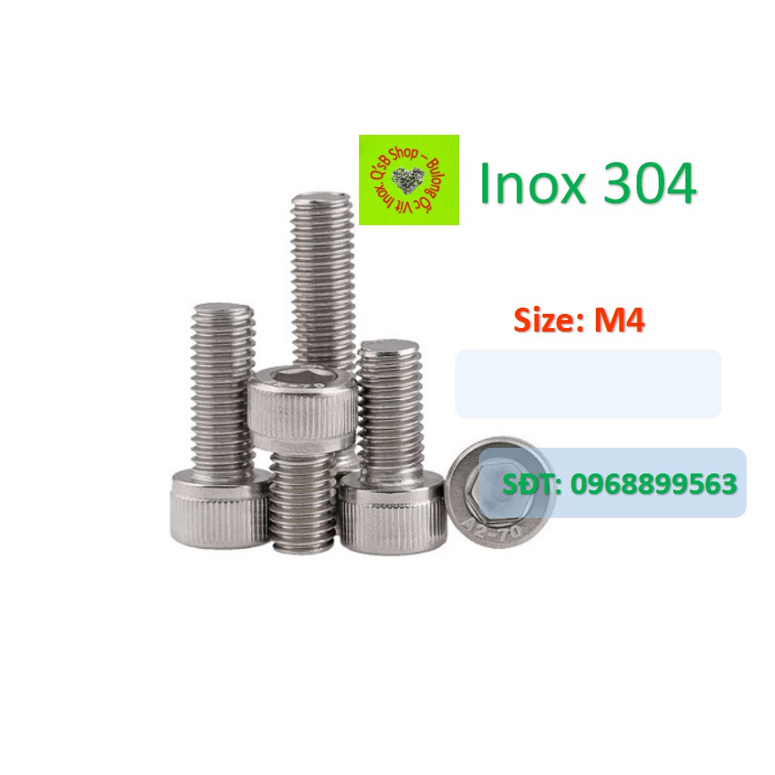 Bulong lục giác chìm đầu trụ size M4  inox, ốc đầu trụ , ốc lục lăng đầu trụ inox, inox 304