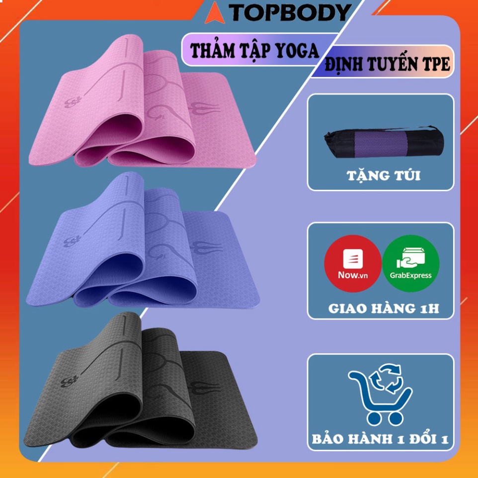 Thảm Tập Yoga Định Tuyến TPE cao cấp tặng kèm túi đựng - Thảm yoga chống trượt chính hãng TOPBODY deal Sock 2022