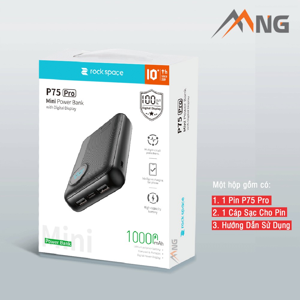 Pin sạc dự phòng mini Rockspace P75 pro dung lượng 10000mAh thiết kế theo phong cách máy ảnh - Hàng chính hãng