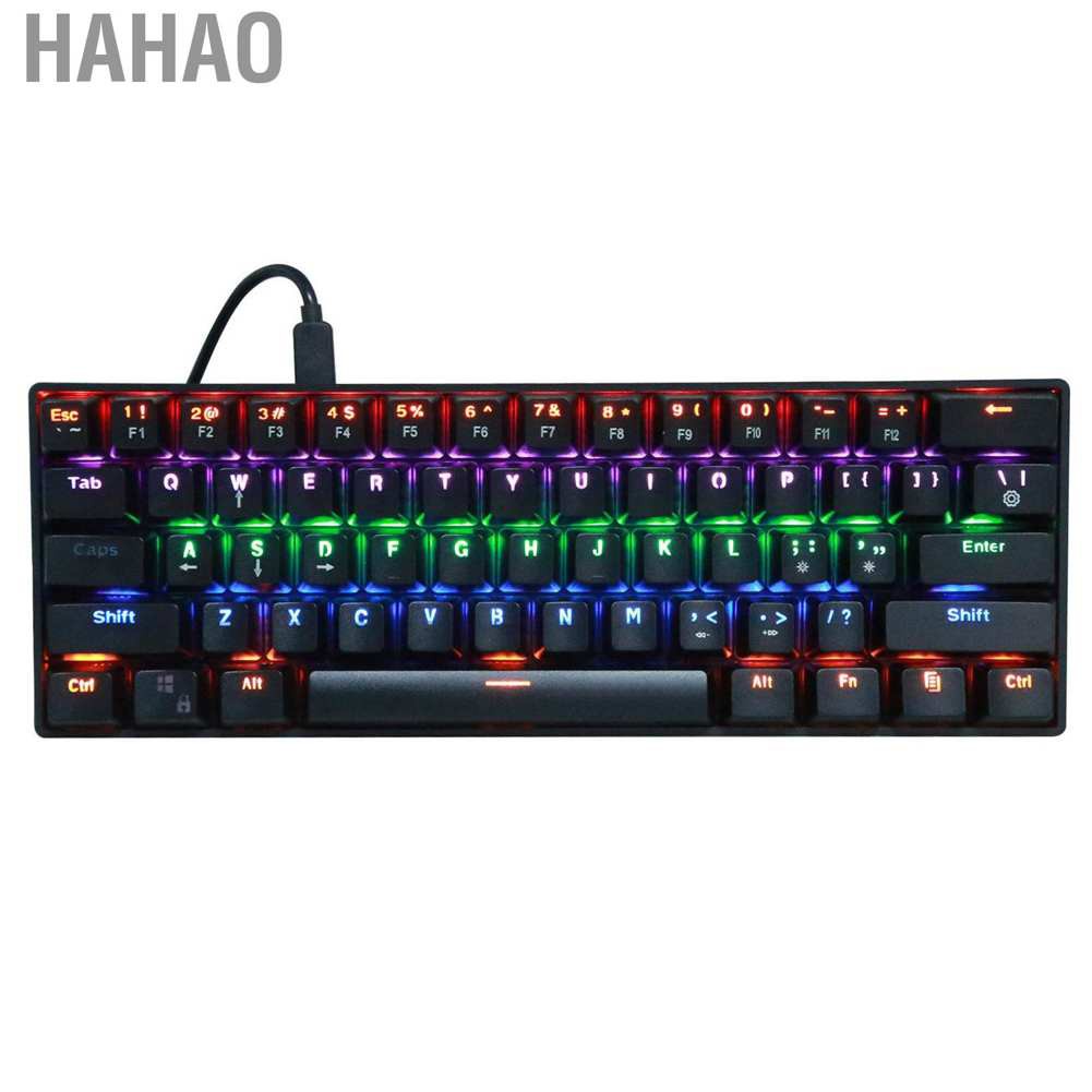 Hahao 61Key Multicolor Wired Gaming Keyboard LED RGB Backlit w/Blue Switch fr Computer