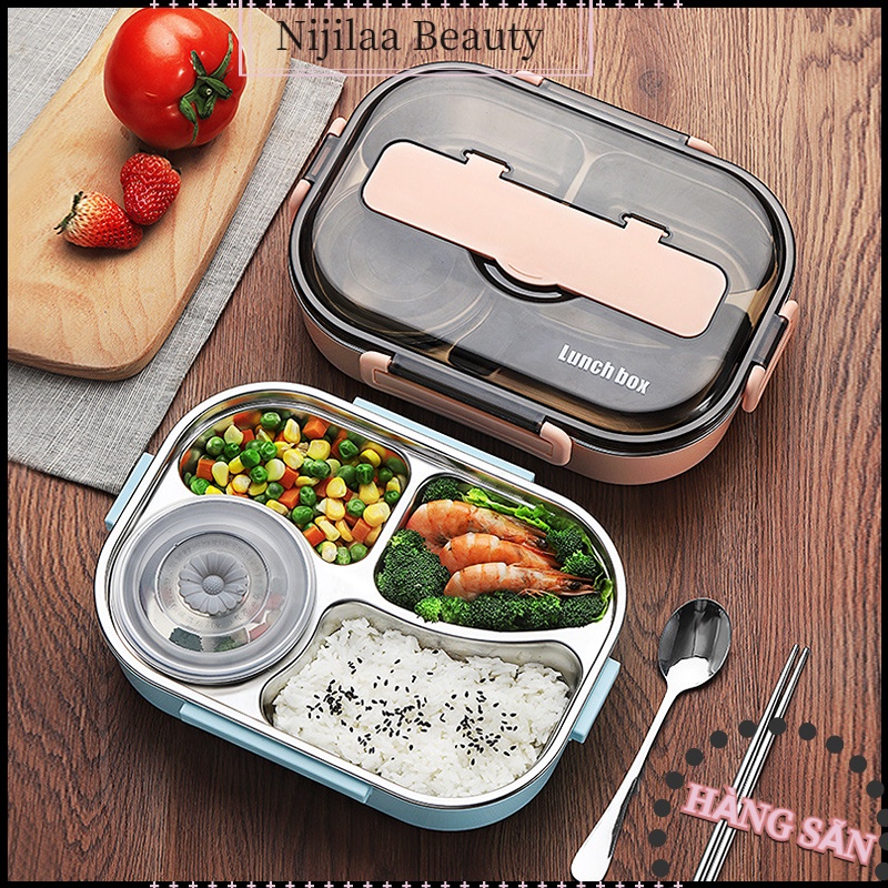 Nitrogen071 Hộp cơm giữ nhiệt - Hộp đựng cơm văn phòng inox 304 - 4 ngăn Di động chống rò rỉ cho Văn phòng Trường học