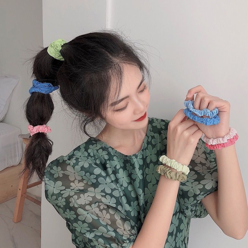 Set 20 Dây Buộc Tóc Co Giãn Bằng Lụa Satin Màu Trơn Kiểu Pháp Thanh Lịch Cho Nữ