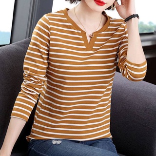 Áo thun tay dài cổ chữ V thời trang cho phụ nữ trung niên