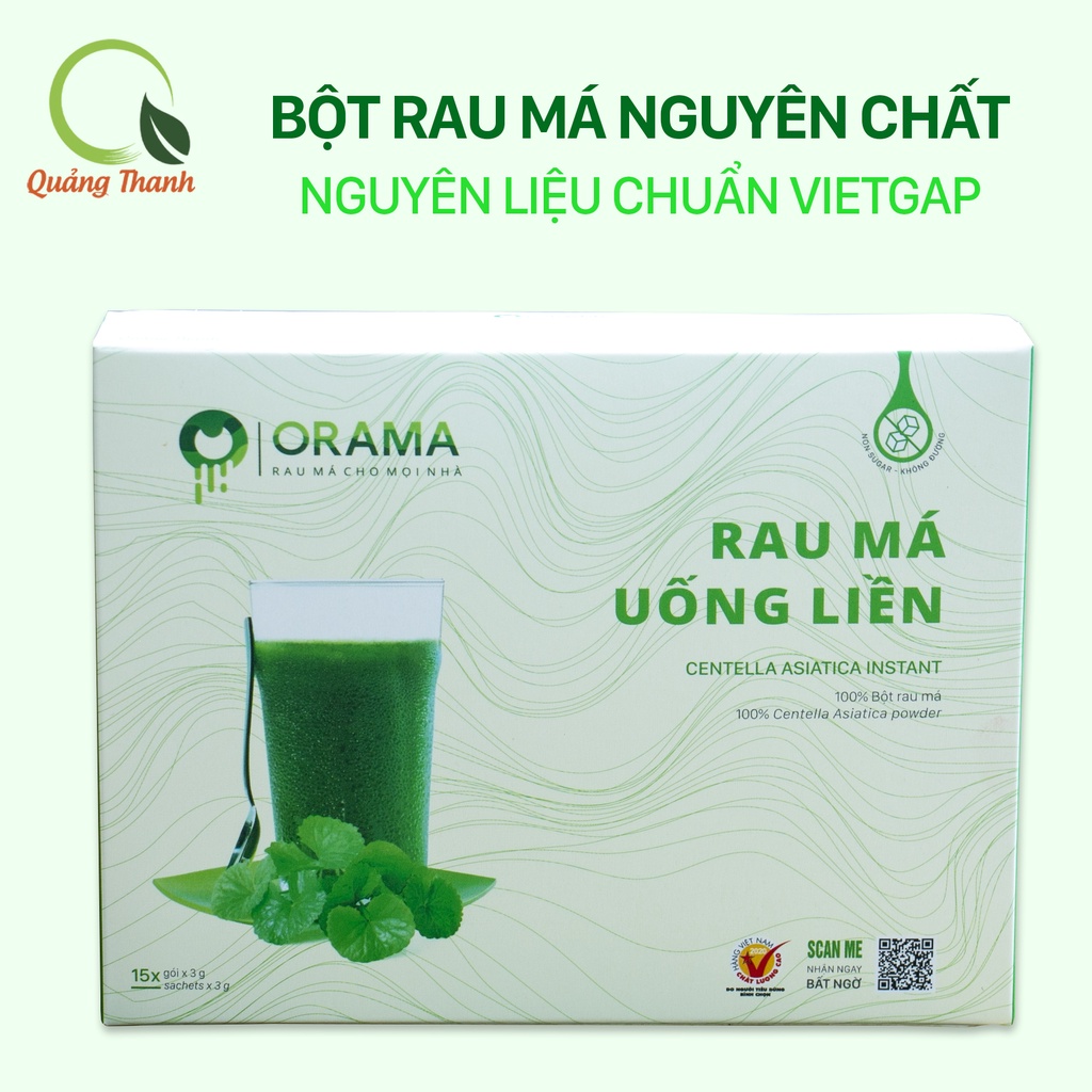 Bột rau má nguyên chất Quảng Thanh - Hộp 15 gói x 3g - Công nghệ sấy lạnh tiệt trùng từ vùng nguyên liệu Vietgap