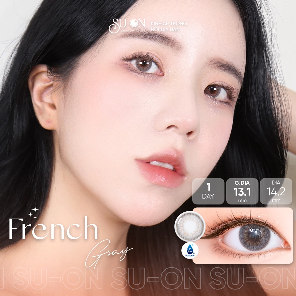 Lens 1 ngày Olens French nâu trong và xám khói, kính áp tròng 1 lần độ ẩm cao đeo 24h