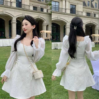ĐẦm gấm tay voan đan eo trắng💖 KÈM ẢNH THẬT