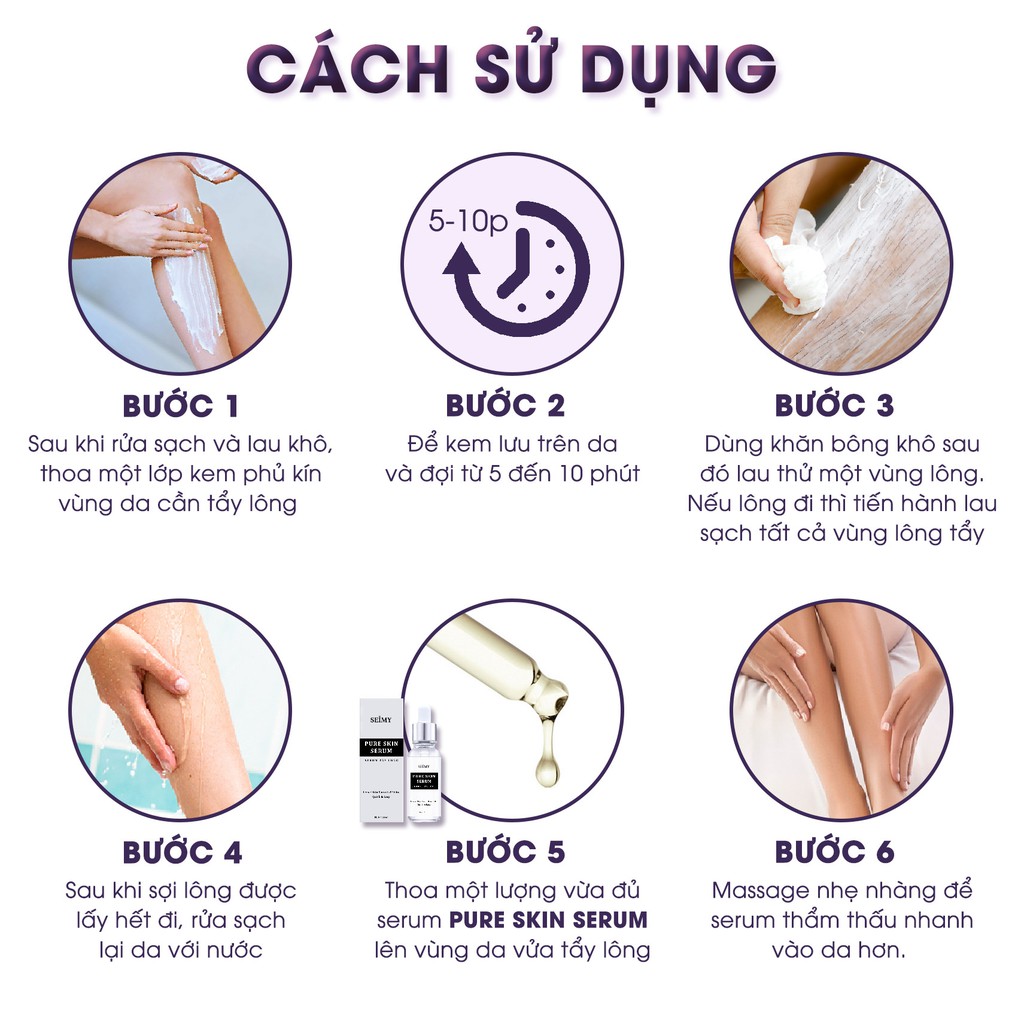 Combo Kem Tẩy Lông Seimy - Pure Skin Perfect triệt sạch bất chấp mọi loại lông vĩnh viễn nhanh gọn chỉ 5 phút