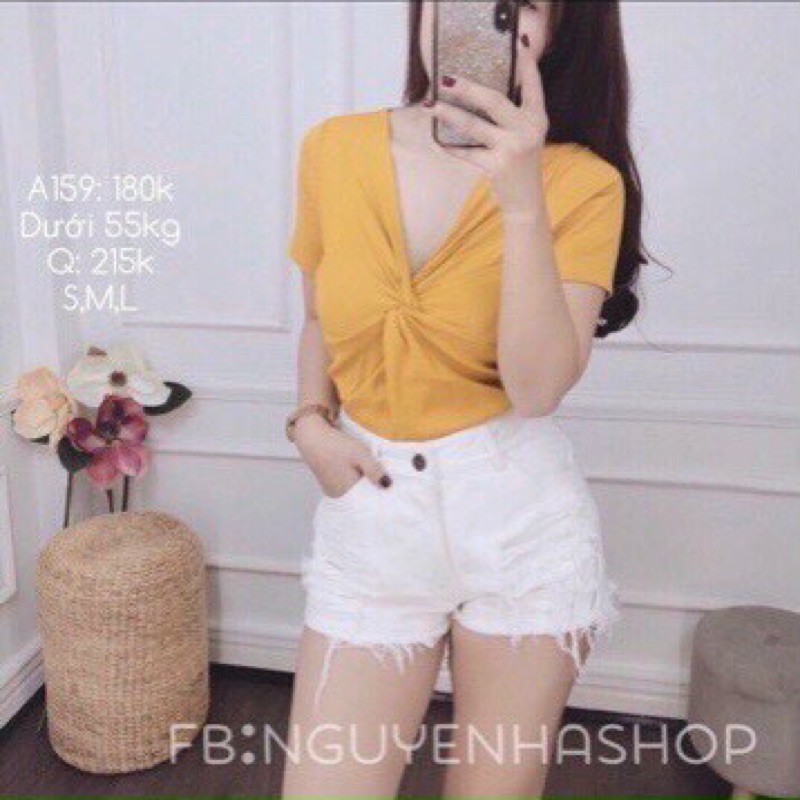 Áo kiểu xoắn ngực chất thun co dãn cổ V BIGSIZE 60-90kg (có size L-XL-XXL) nhiều màu