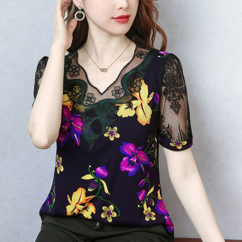 Áo Thun Tay Ngắn Phối Ren Thời Trang Mùa Hè