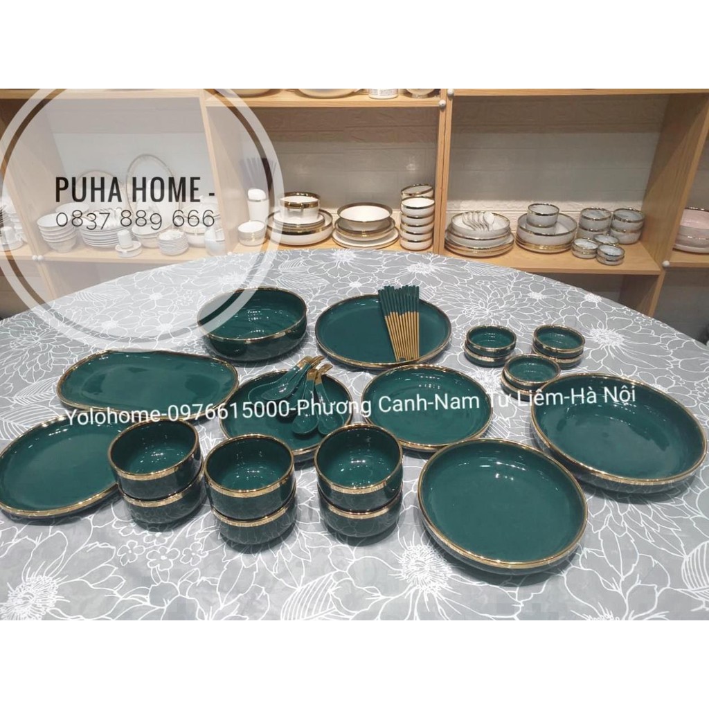 Bộ bát đĩa sứ dành cho 6 người[VIDEO SHOP TỰ QUAY]gồm 26 món với nhiều màu sắc độc đáo, sang trọng