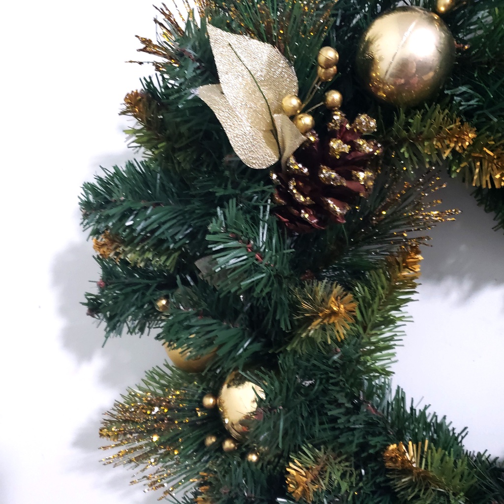 Vòng nguyệt quế giáng sinh treo cửa trang trí noel 3 Loại Lá Kim Tuyến hàng Việt Nam chất lượng cao