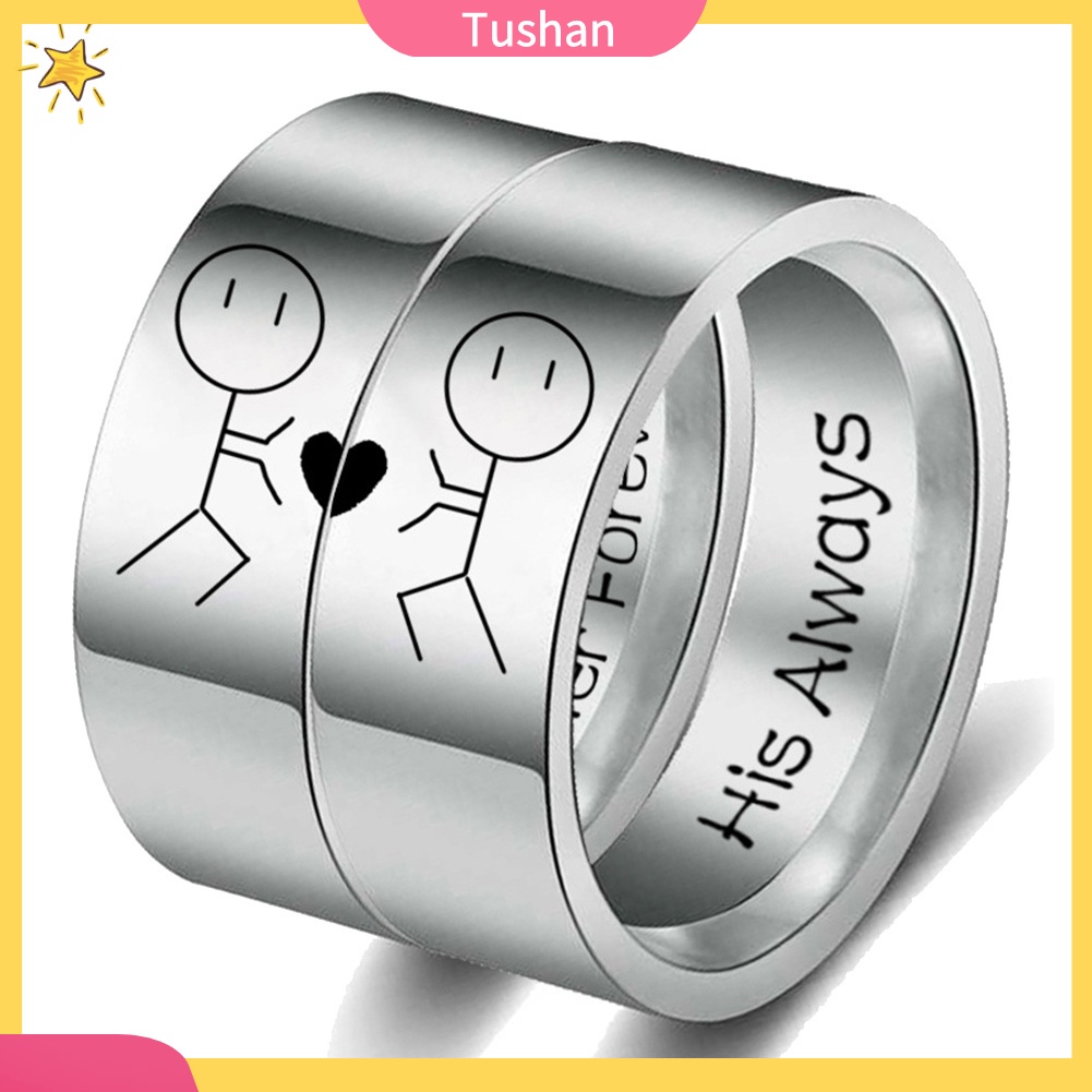 Nhẫn cặp khắc chữ Her Forever và His Always bằng thép không gỉ