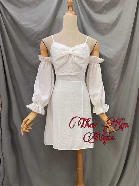 Đầm xoè trễ vai nơ ngực | BigBuy360 - bigbuy360.vn