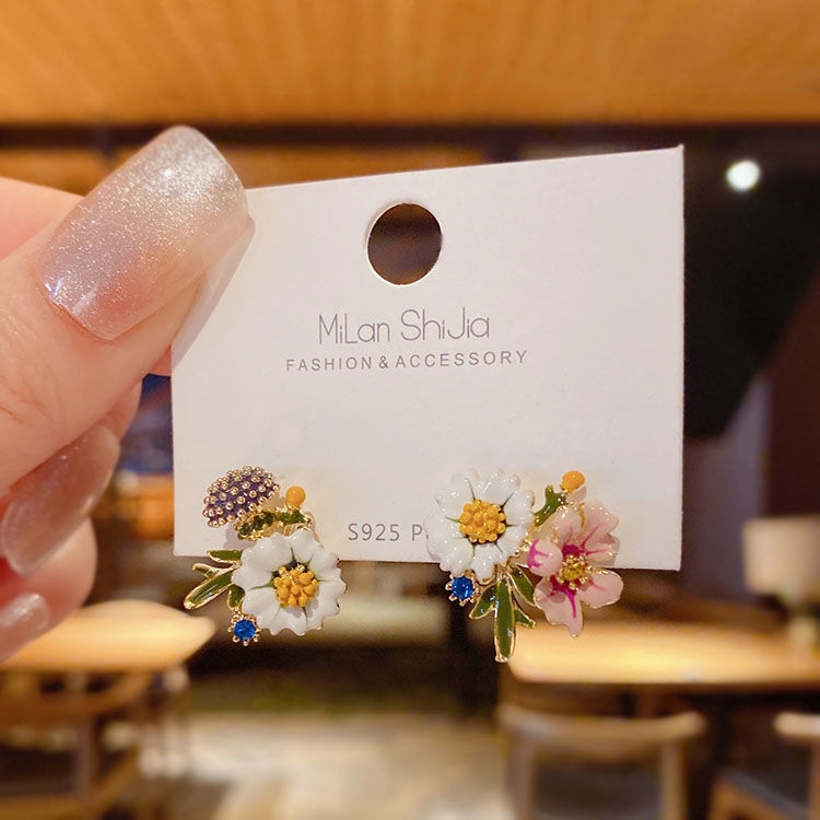 Khuyên Tai Bạc Sterling Hình Hoa Cúc Mùa Hè Cao Cấp Cho Nữ