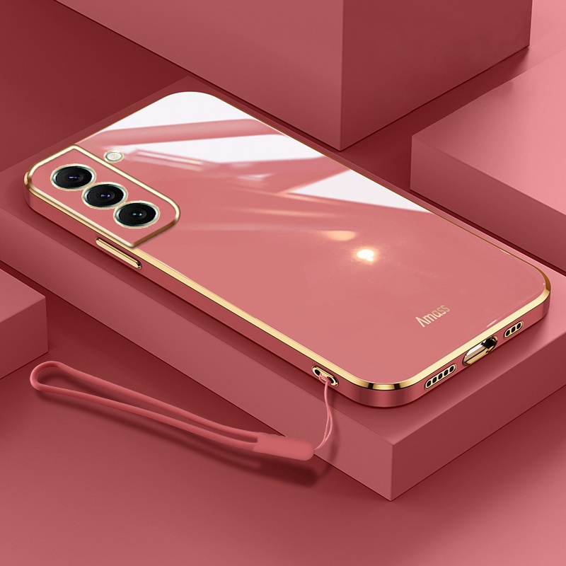 Ốp lưng Samsung S22 Plus S21 S20 Thiết kế mới Ốp lưng điện thoại hình vuông Mạ mềm Ốp lưng viền thẳng Phong cách sang trọng Bao da miễn phí