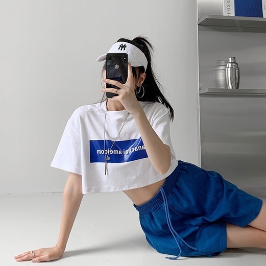 Áo thun ZHELIHANGFEI tay ngắn dáng rộng in chữ thời trang phong cách cho nữ