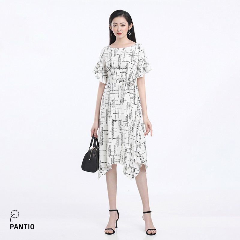 Đầm công sở chất liệu Lụa họa tiết Kẻ ô, dáng xòe FDC32727 - PANTIO