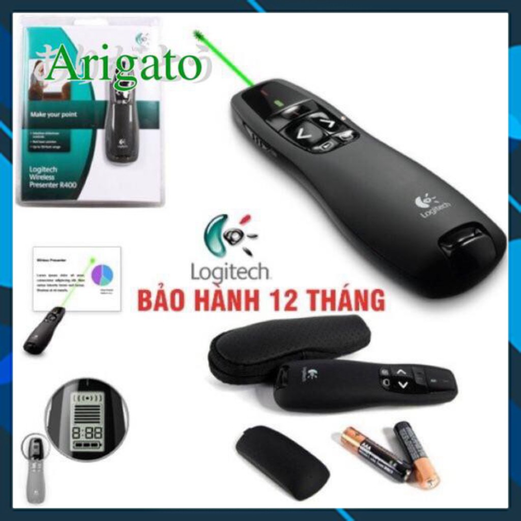 Bút trình chiếu logitech R400 + tặng kèm pin bảo hành 12 tháng (XẢ KHO) Bút trình chiếu chính hãng.BTCR .n