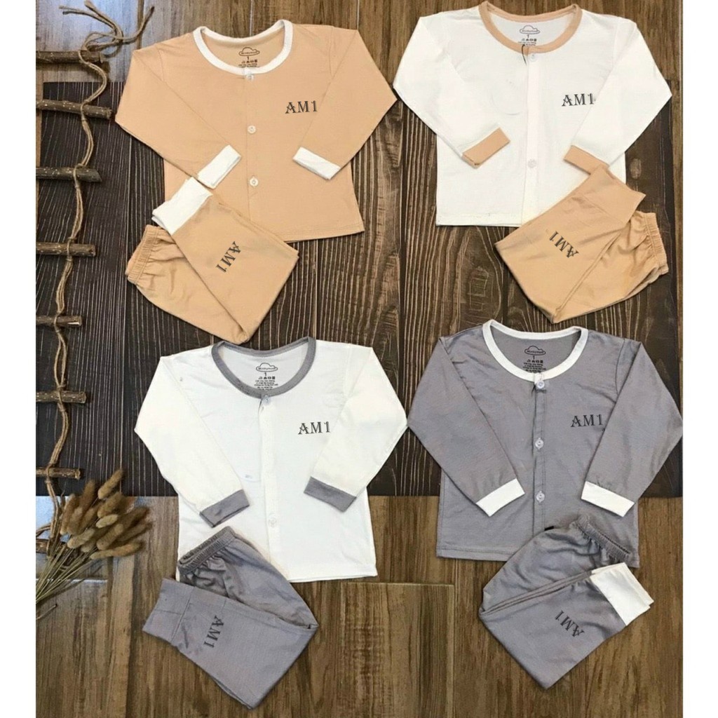 Đồ bộ quần áo trẻ em dài tay cúc cài giữa thun lạnh cho bé sơ sinh tới 14kg AM822