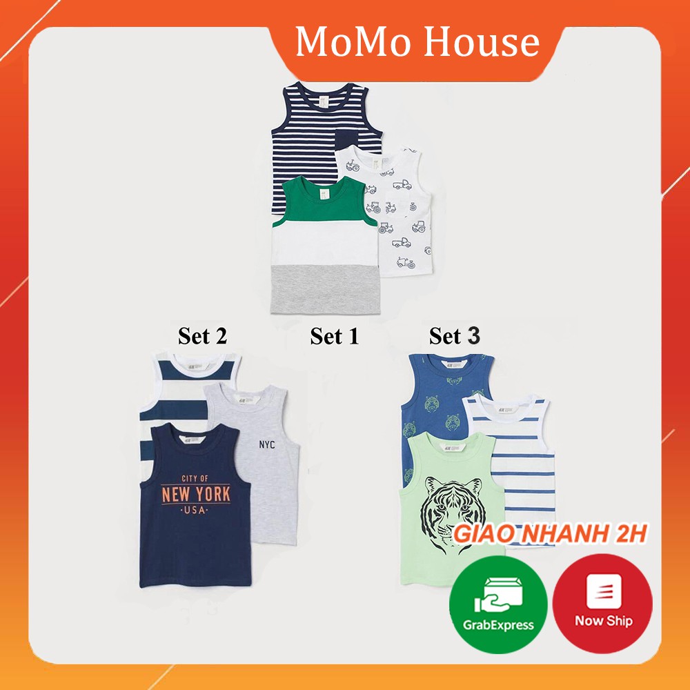 [Mã SKAMCLU8 giảm 10% cho đơn từ 100K] Áo Ba Lỗ Cho Bé Trai 1 Set 3 Chiếc MoMo House