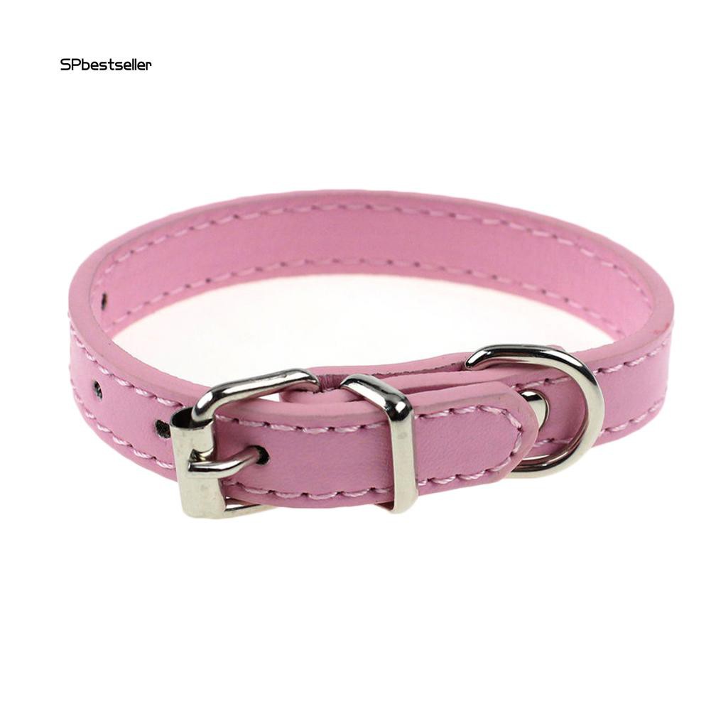 SPBS❤Small Pet Dog Adjustable Faux Leather Collar Puppy Cat Buckle Neck Strap Decor