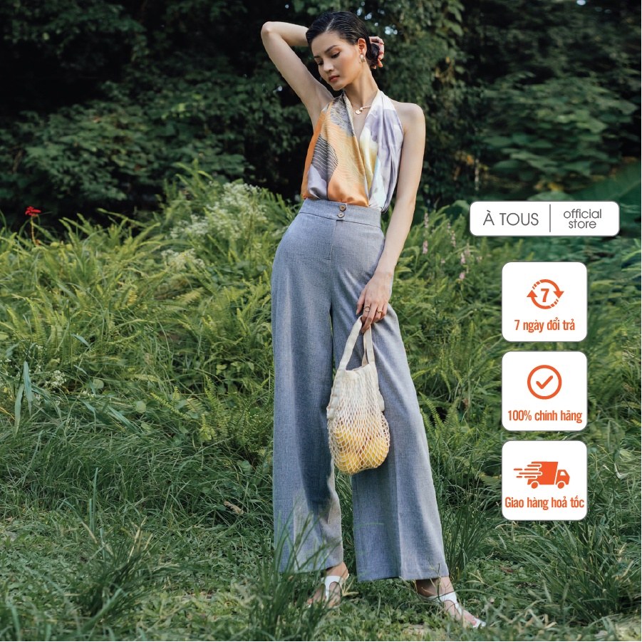 Quần suông công sở ÀTOUS GINNIE ống rộng chất liệu linen kiểu dáng hiện đại