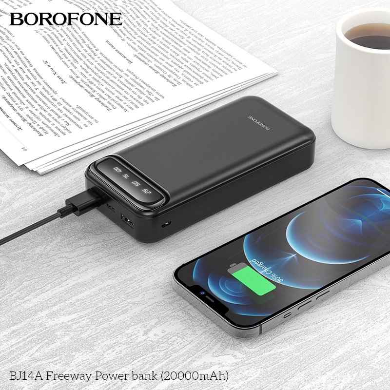 Pin sạc dự phòng 20000mAh BOROFONE BJ14A đèn báo Pin, 2 cổng ra 2A - Chính hãng